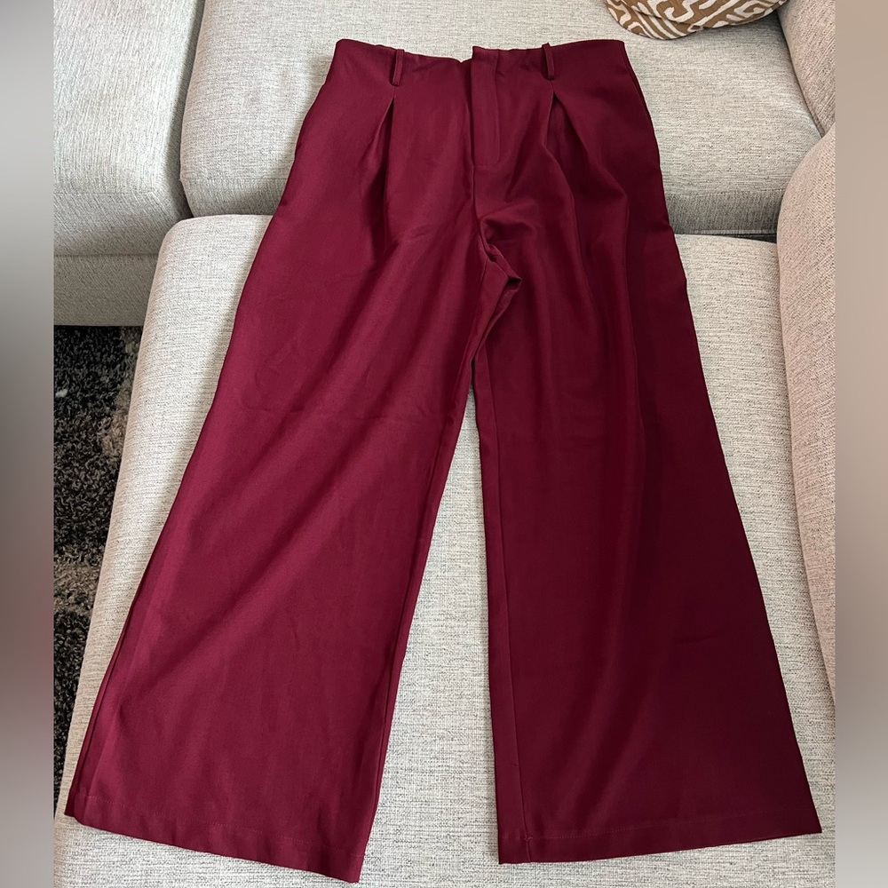 Elegant Burgundy Wide Leg Pants